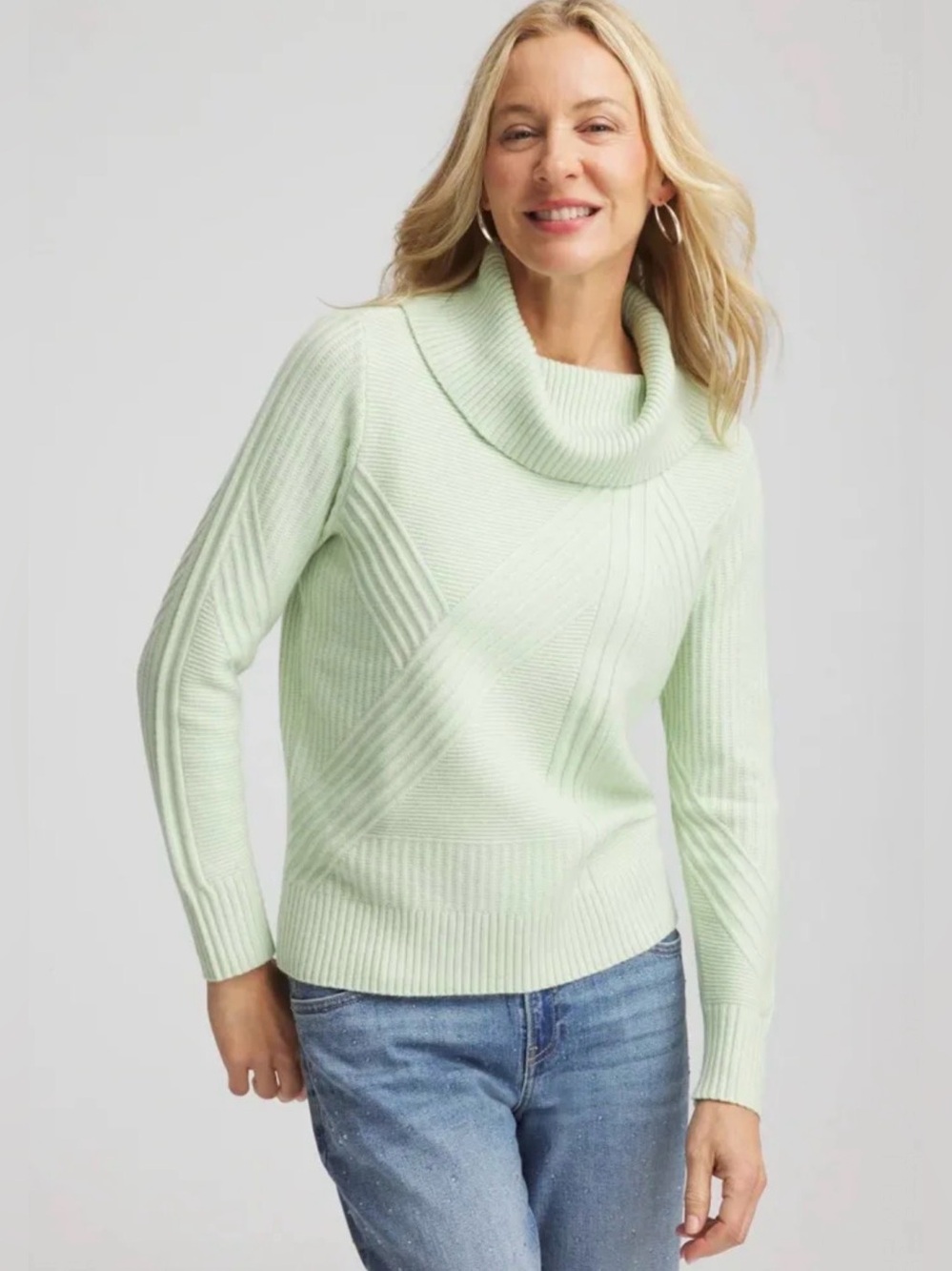 Chico’s Ribbed Cowl Neck Sweater in Frosted Mint NWT
